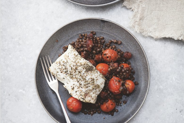 Roast Cod with Lentils