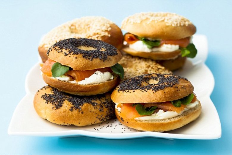 Dinky Christmas bagels served with smoked salmon and cream cheese