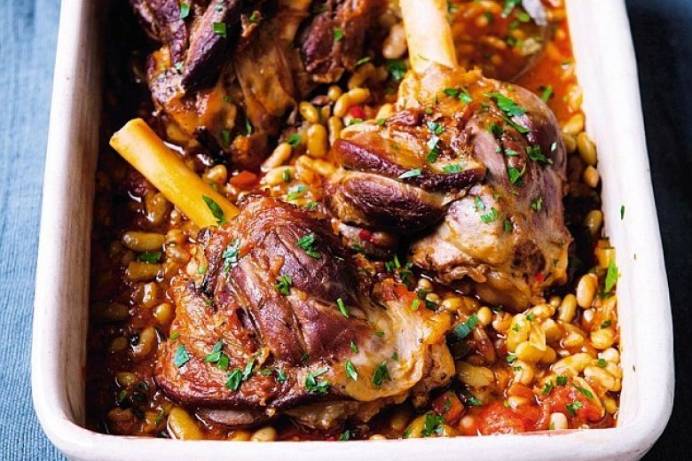 Lamb shanks and flageolet beans