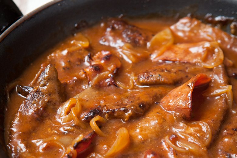 Liver and bacon with onion gravy