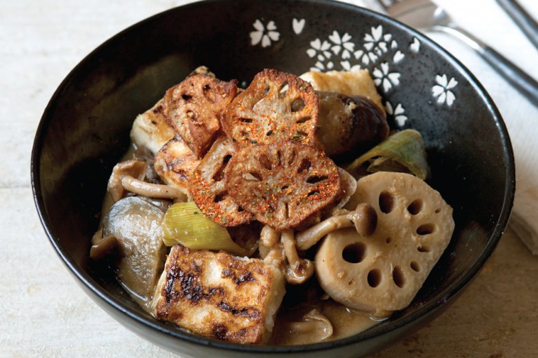 Tofu, aubergine and lotus root stew