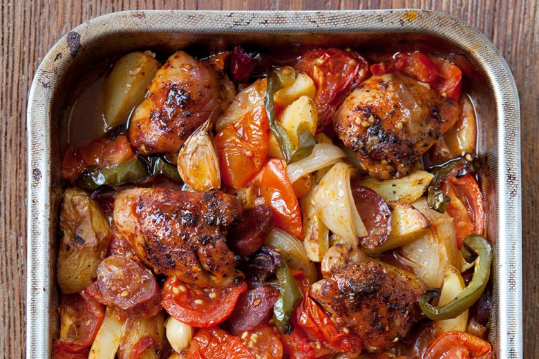 Spanish-style chicken bake