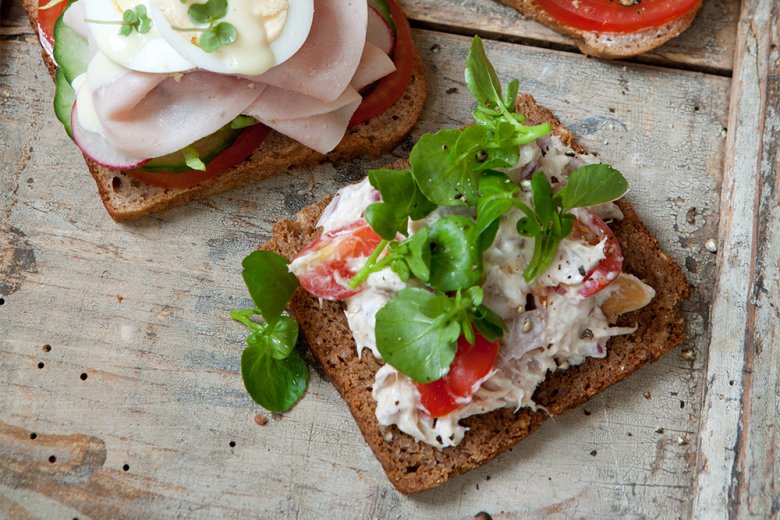 Topless mackerel pâté and watercress sandwich