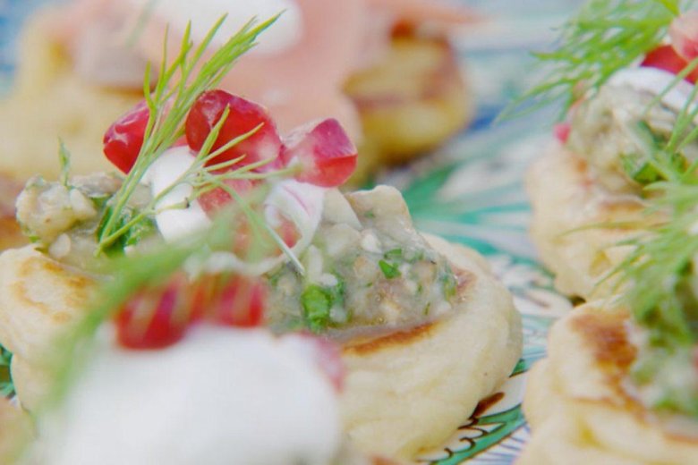 ​Aubergine and walnut caviar on blinis