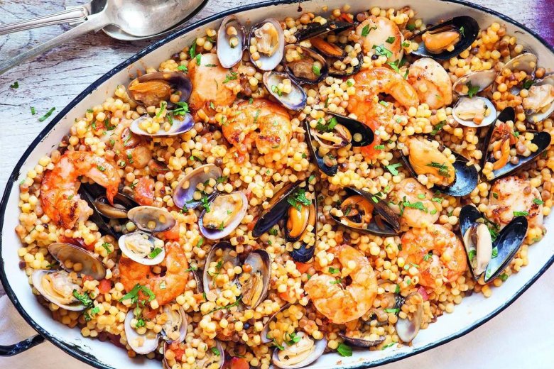 Frutti di mare with saffron fregola