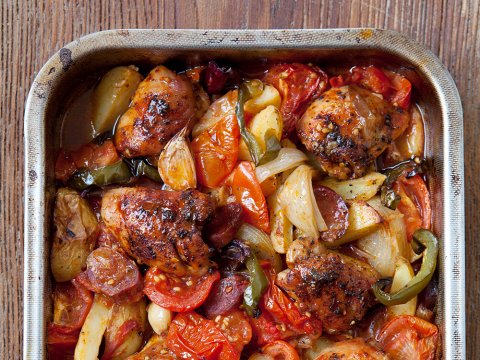 Spanish-style chicken bake - Recipes - Hairy Bikers