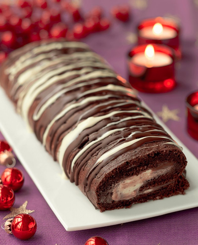 Chocolate Chestnut Christmas Roll Cake