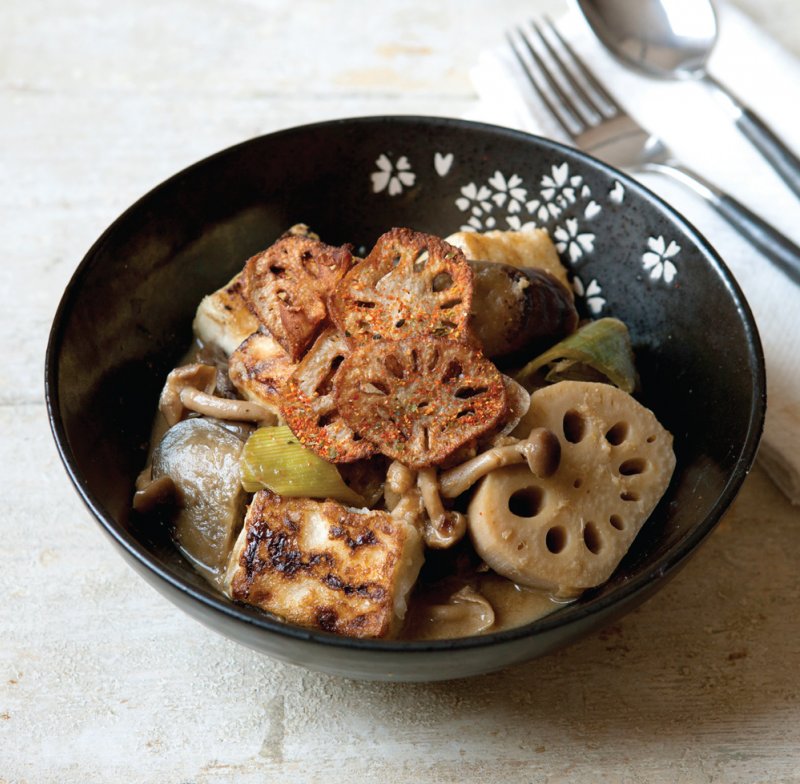 Tofu, aubergine and lotus root stew