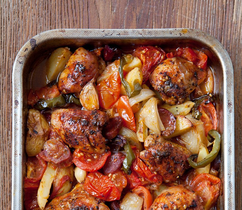 Spanish-style chicken bake