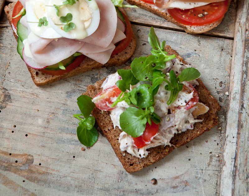 Topless mackerel pâté and watercress sandwich